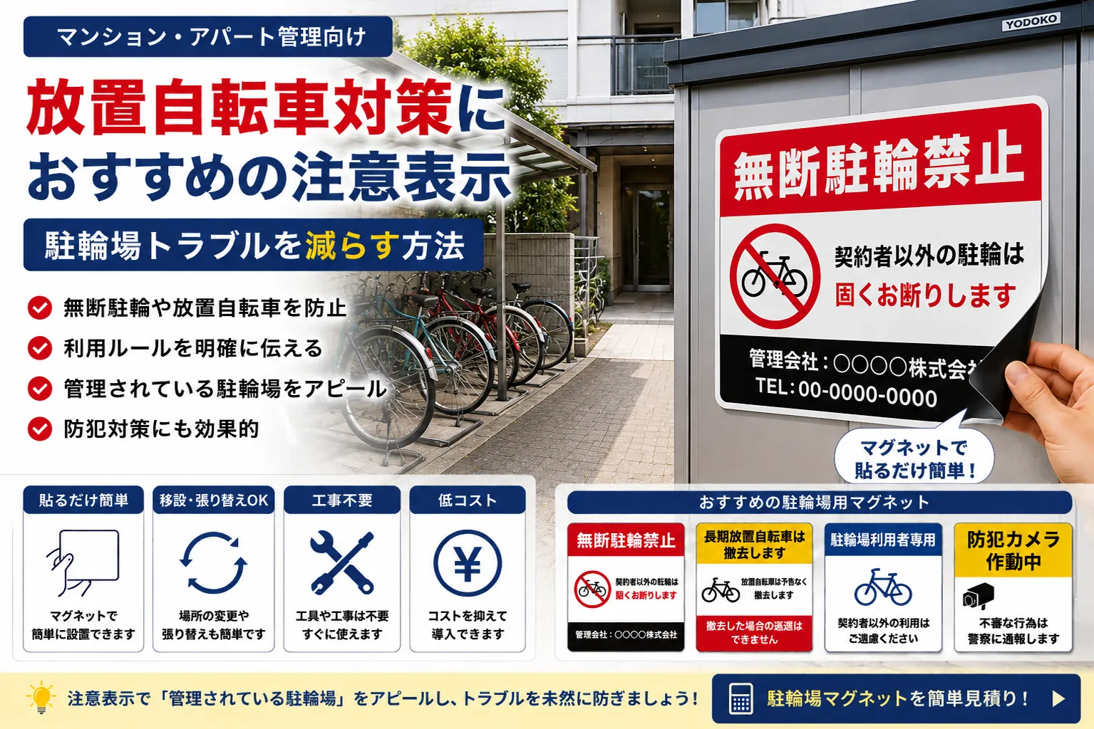 放置自転車対策におすすめの注意表示|駐輪場トラブルを減らす方法