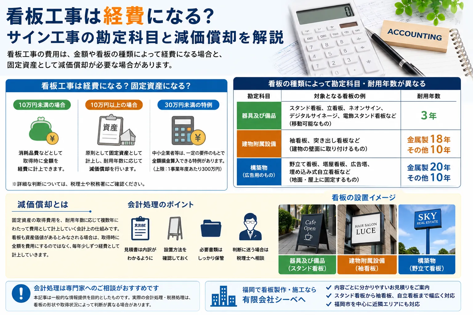 看板工事は経費になる？サイン工事の勘定科目と減価償却を解説